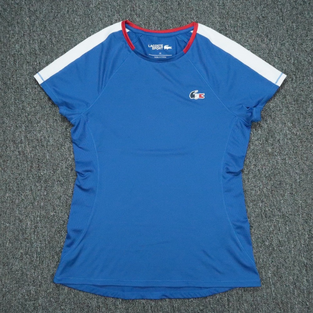 Lacoste Shirt Womens 40 Blue White France Ultra Dry Athletic Crew Sport Jersey